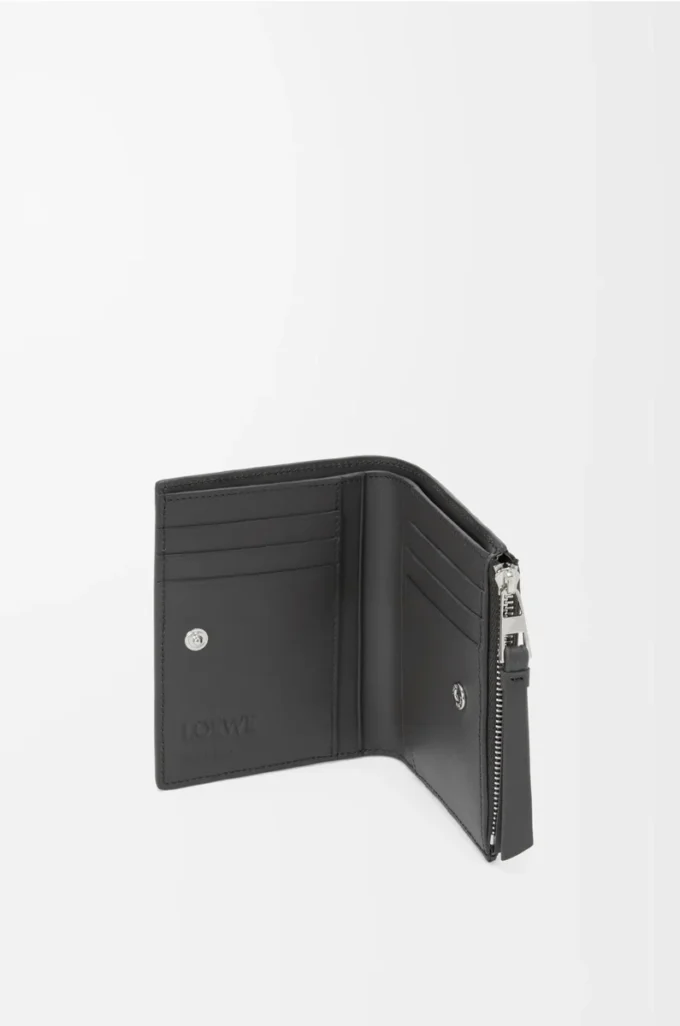 Portefeuille compact et fin Puzzle en cuir de veau classique Gris asphalte/Bleu tempête
