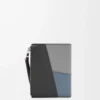Portefeuille compact et fin Puzzle en cuir de veau classique Gris asphalte/Bleu tempête