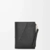 Portefeuille compact et fin Puzzle en cuir de veau classique Noir