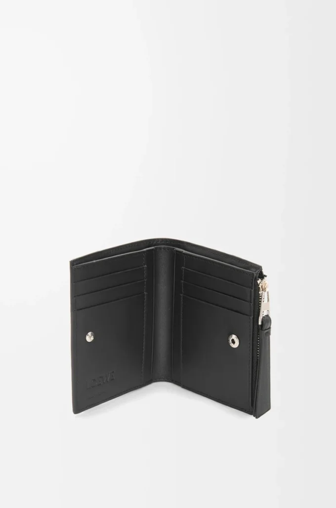 Portefeuille compact et fin Puzzle en cuir de veau classique Noir