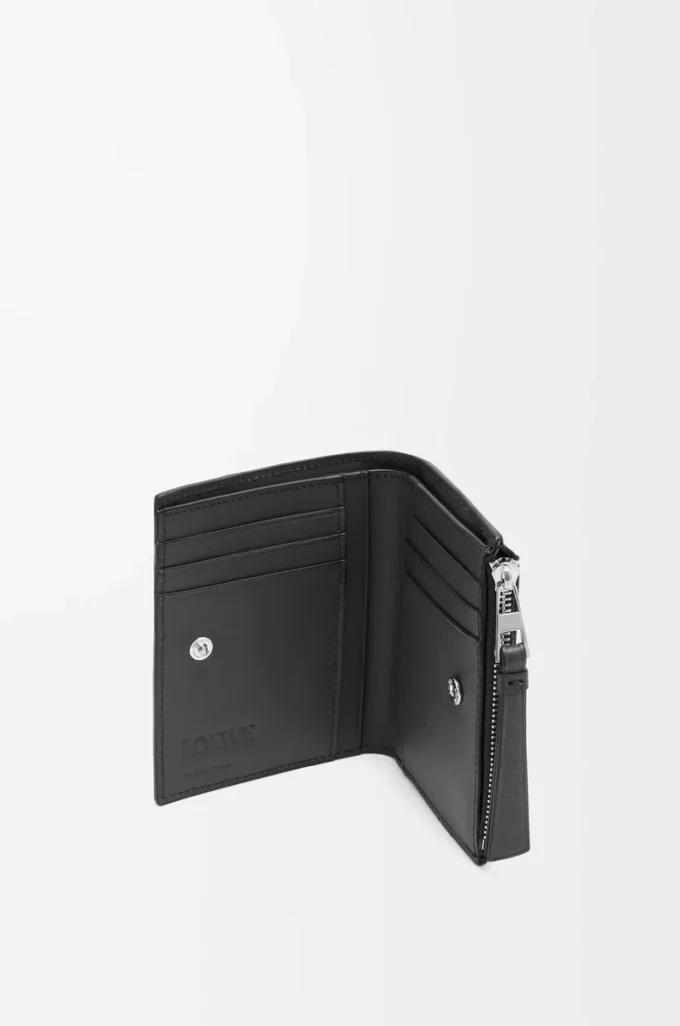 Portefeuille compact et fin Puzzle en cuir de veau classique Noir