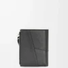 Portefeuille compact et fin Puzzle en cuir de veau classique Noir