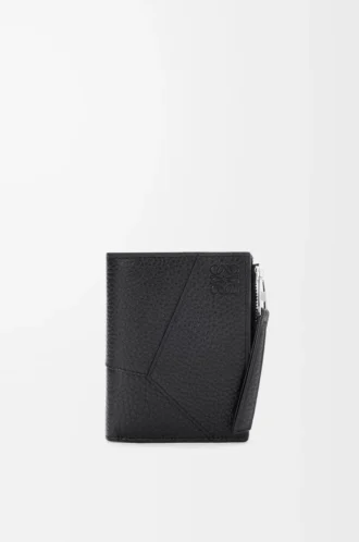 Portefeuille compact et fin Puzzle en cuir de veau grainé souple Noir Portefeuille compact et fin Puzzle en cuir de veau grainé souple Noir