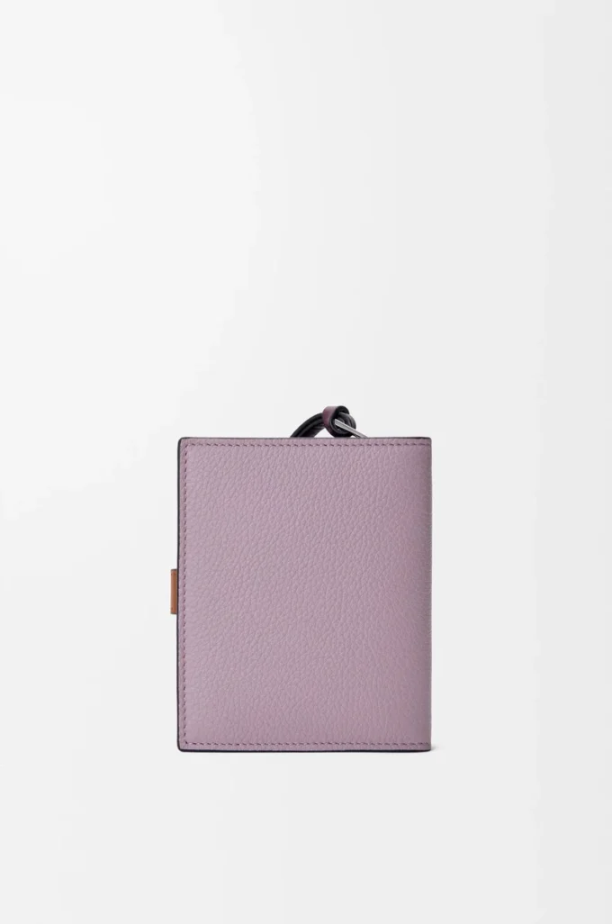 Portefeuille compact à fermeture éclair en cuir de veau grainé souple Dirty Mauve/Squirrel