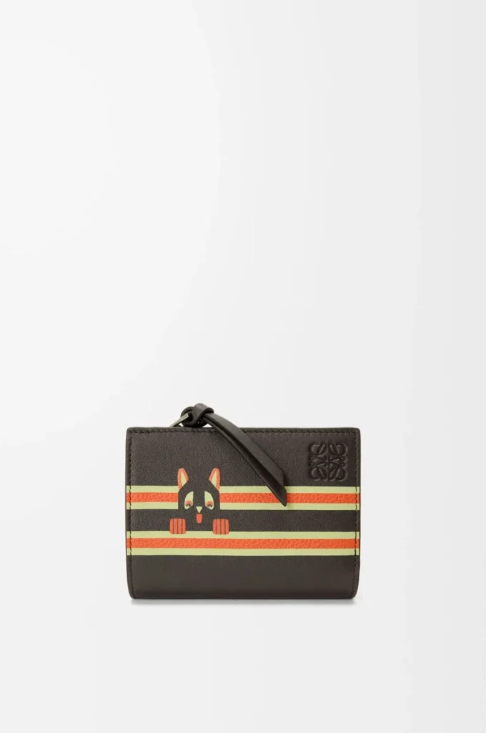 Portefeuille compact Futurist Cat en cuir de veau classique Taupe foncé/Orange Portefeuille compact Futurist Cat en cuir de veau classique Taupe foncé/Orange