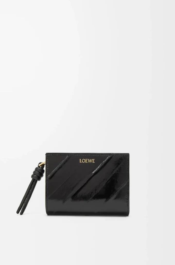 Portefeuille compact Knot en anguille Noir