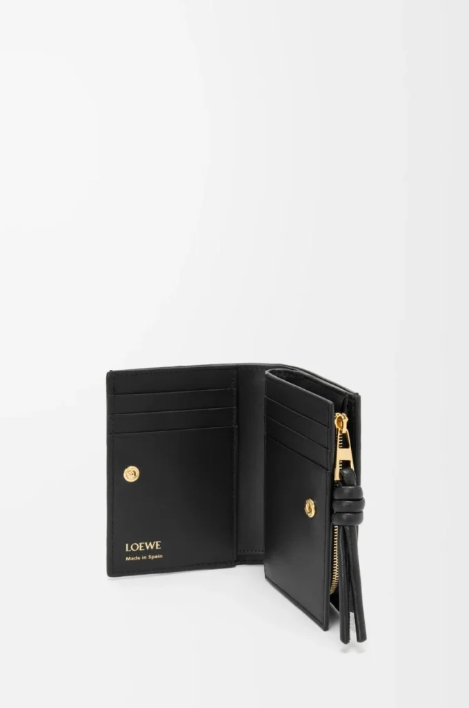 Portefeuille compact Knot en anguille Noir