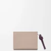 Portefeuille compact Knot en cuir de veau nappa brillant Clay/Plum