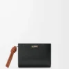 Portefeuille compact Knot en cuir de veau nappa brillant Noir/Écureuil
