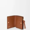 Portefeuille compact Knot en cuir de veau nappa brillant Noir/Écureuil