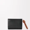 Portefeuille compact Knot en cuir de veau nappa brillant Noir/Écureuil
