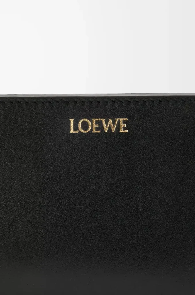Portefeuille compact Knot en cuir de veau nappa brillant Noir/Écureuil