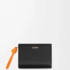 Portefeuille compact Knot en cuir de veau nappa brillant Noir/Orange vif