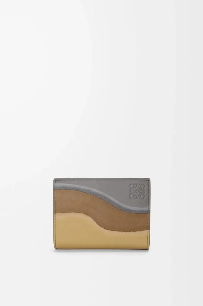 Portefeuille compact Landscape en cuir de veau nappa Sparkling Grey/Butter
