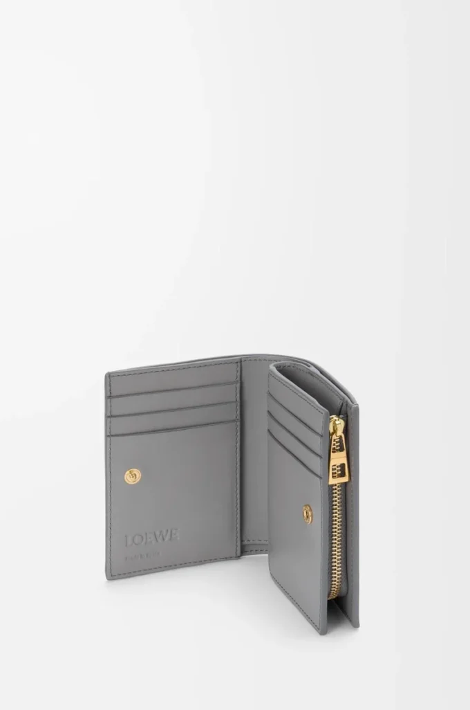 Portefeuille compact Landscape en cuir de veau nappa Sparkling Grey/Butter