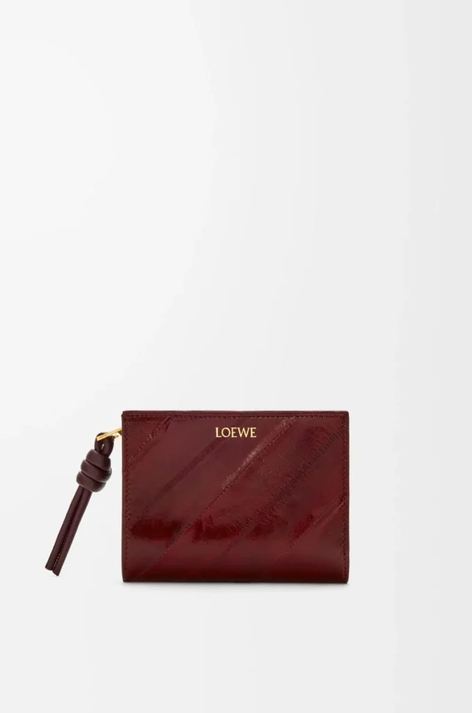 Portefeuille compact à nœud en anguille Dark Burgundy