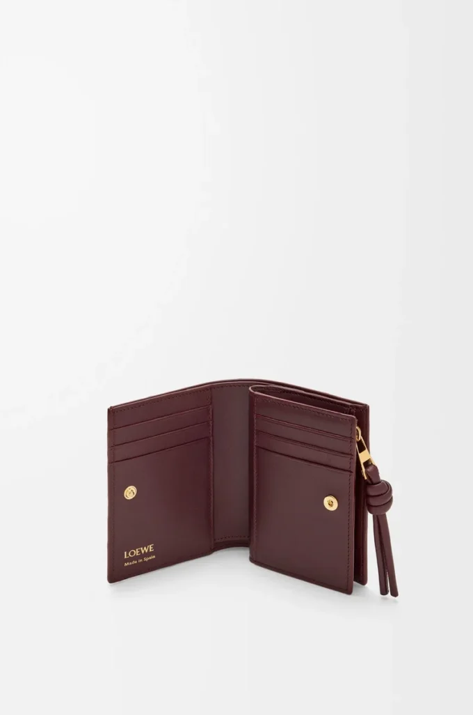 Portefeuille compact à nœud en anguille Dark Burgundy