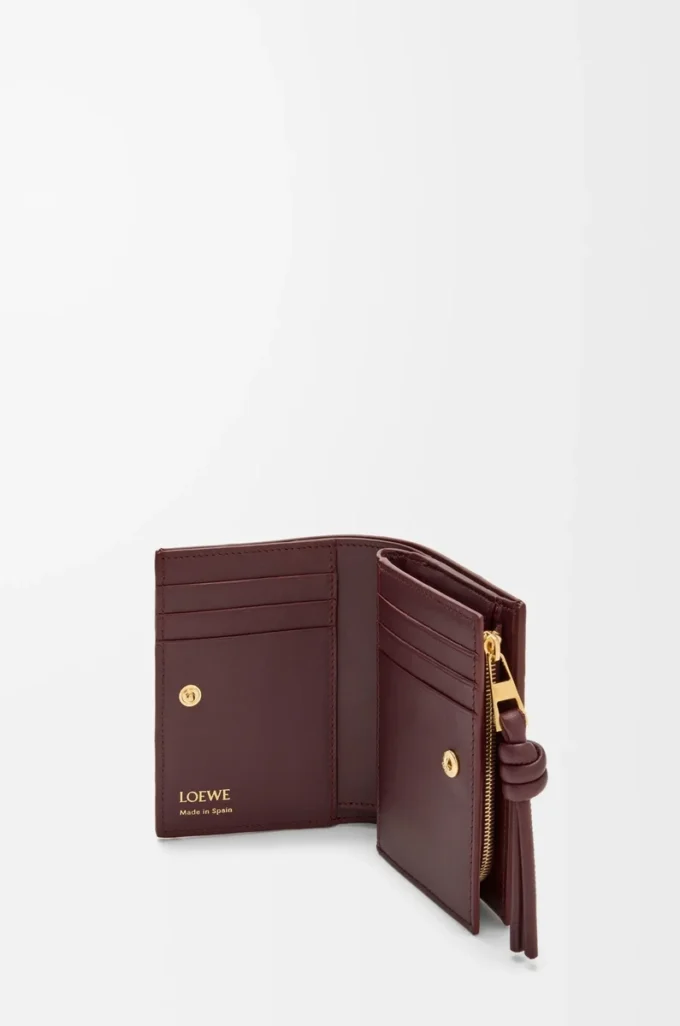Portefeuille compact à nœud en anguille Dark Burgundy
