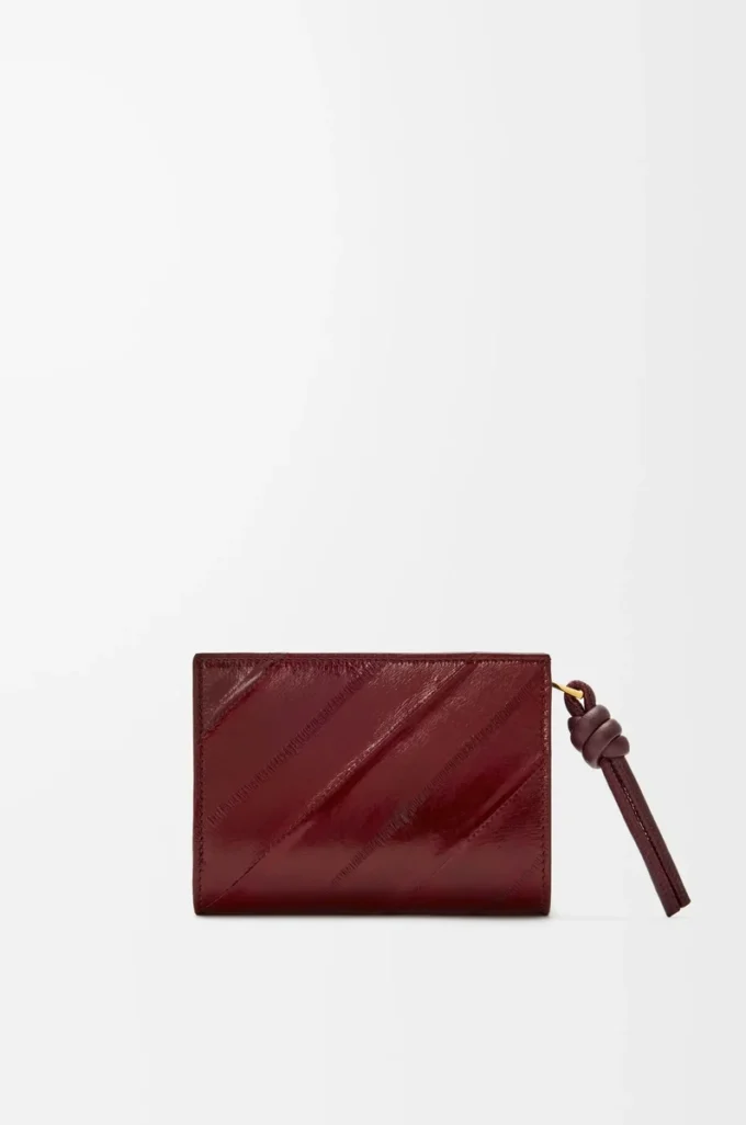 Portefeuille compact à nœud en anguille Dark Burgundy
