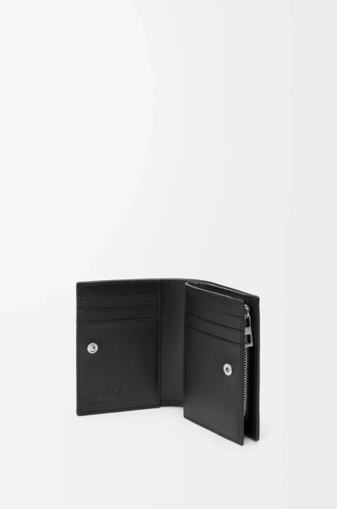 Portefeuille compact Panta en cuir de veau brillant Noir