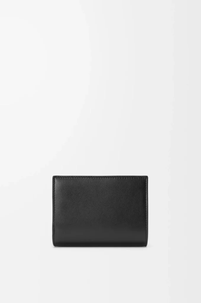 Portefeuille compact Panta en cuir de veau brillant Noir