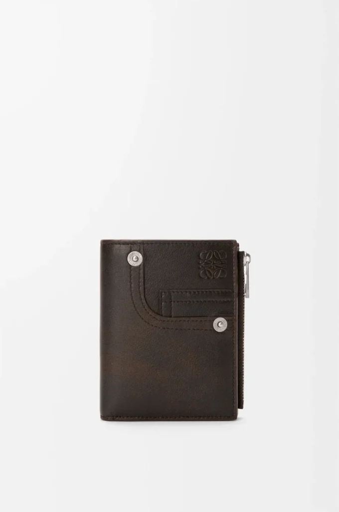 Portefeuille compact Panta en cuir de veau brillant Vintage Brown