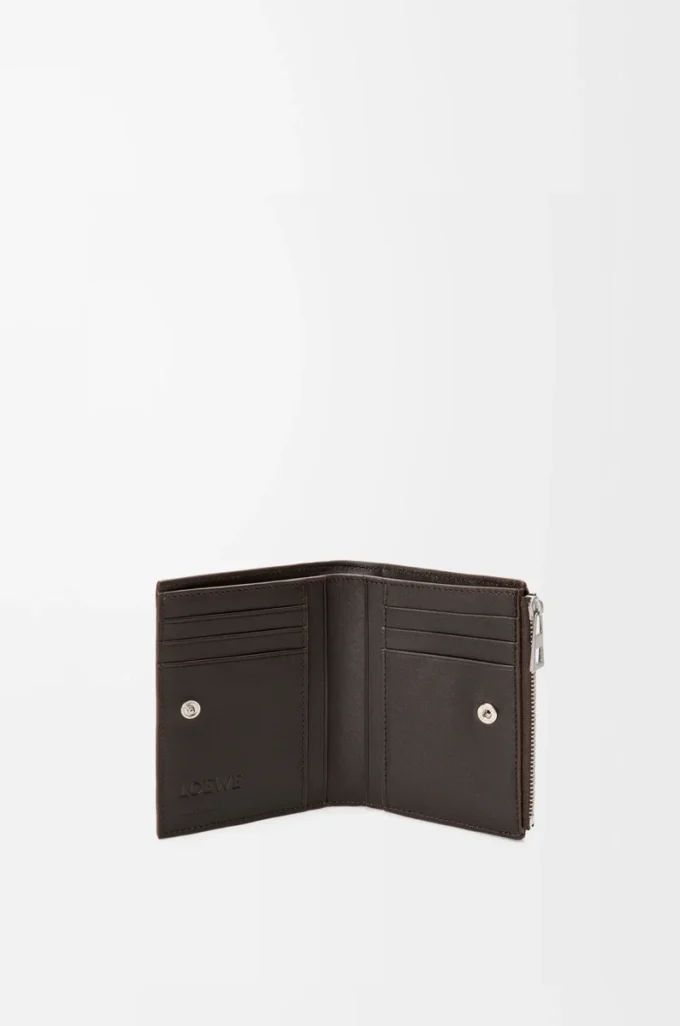 Portefeuille compact Panta en cuir de veau brillant Vintage Brown