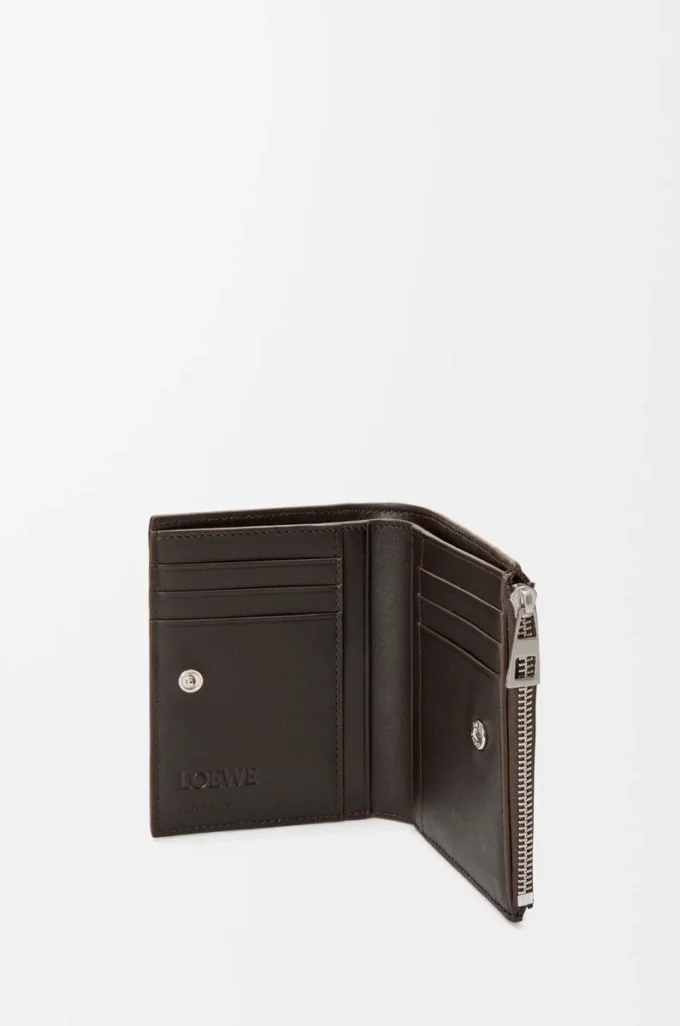 Portefeuille compact Panta en cuir de veau brillant Vintage Brown