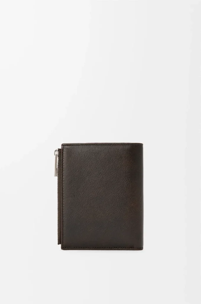Portefeuille compact Panta en cuir de veau brillant Vintage Brown