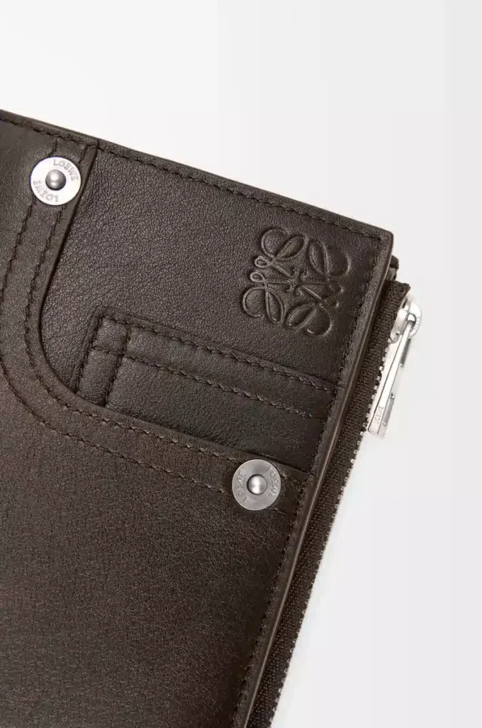 Portefeuille compact Panta en cuir de veau brillant Vintage Brown