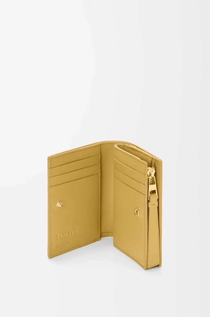 Portefeuille compact Puzzle en cuir de veau classique Ginger/Sea Salt