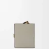 Portefeuille compact zippé en cuir de veau grainé souple Shell Grey/Eucalyptus