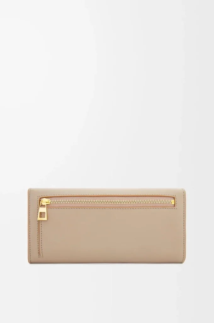 Portefeuille continental grainé en cuir de veau nappa brillant Sand Portefeuille continental grainé en cuir de veau nappa brillant Sand