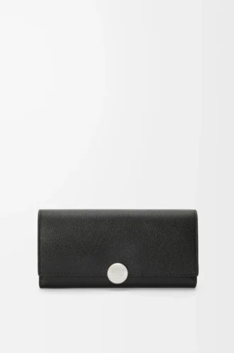Portefeuille continental Pebble en cuir de veau mini grain Noir