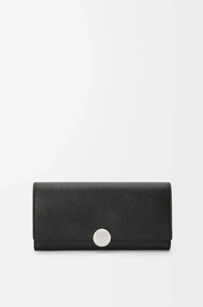 Portefeuille continental Pebble en cuir de veau mini grain Noir Portefeuille continental Pebble en cuir de veau mini grain Noir