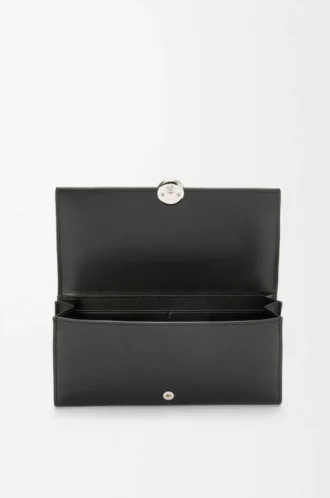 Portefeuille continental Pebble en cuir de veau mini grain Noir