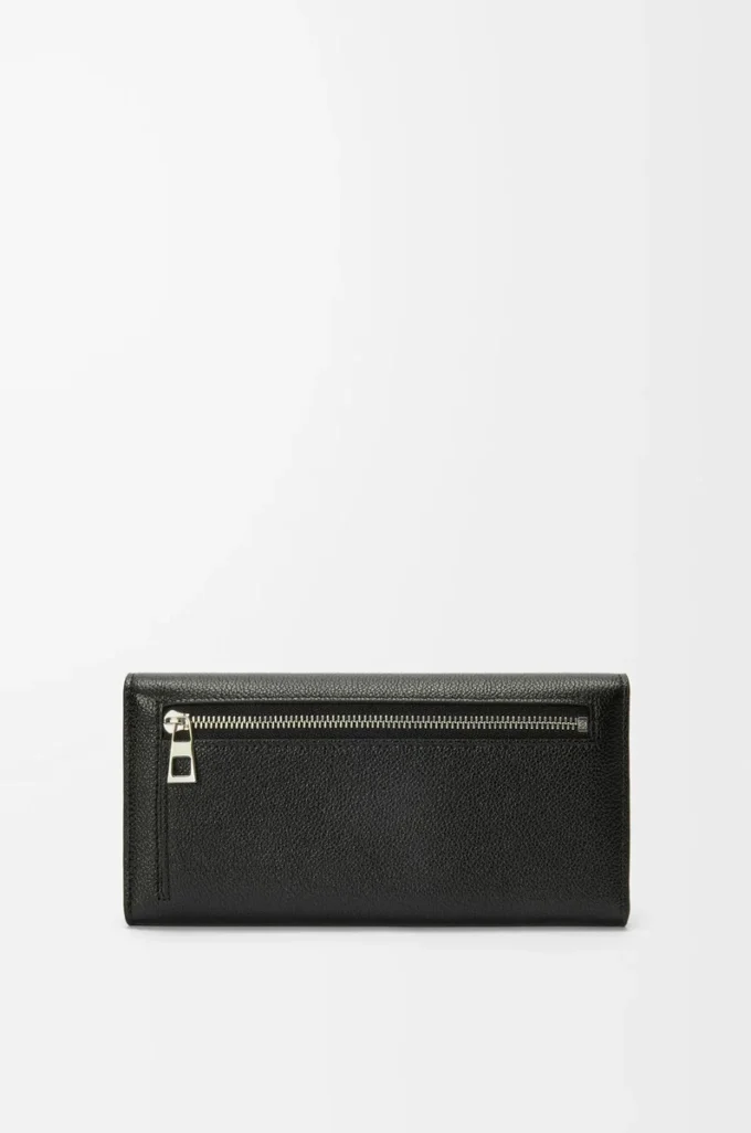 Portefeuille continental Pebble en cuir de veau mini grain Noir Portefeuille continental Pebble en cuir de veau mini grain Noir