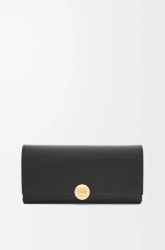 Portefeuille continental Pebble en cuir de veau nappa brillant noir