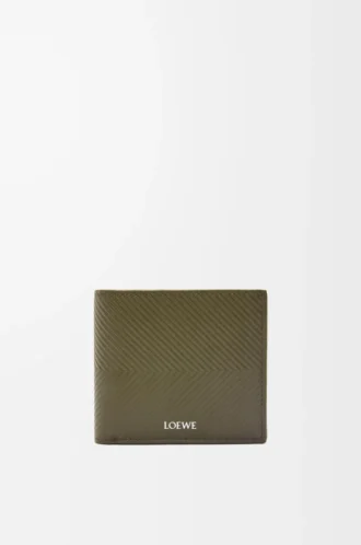 Portefeuille à deux volets en cuir de veau classique texturé Dark Khaki