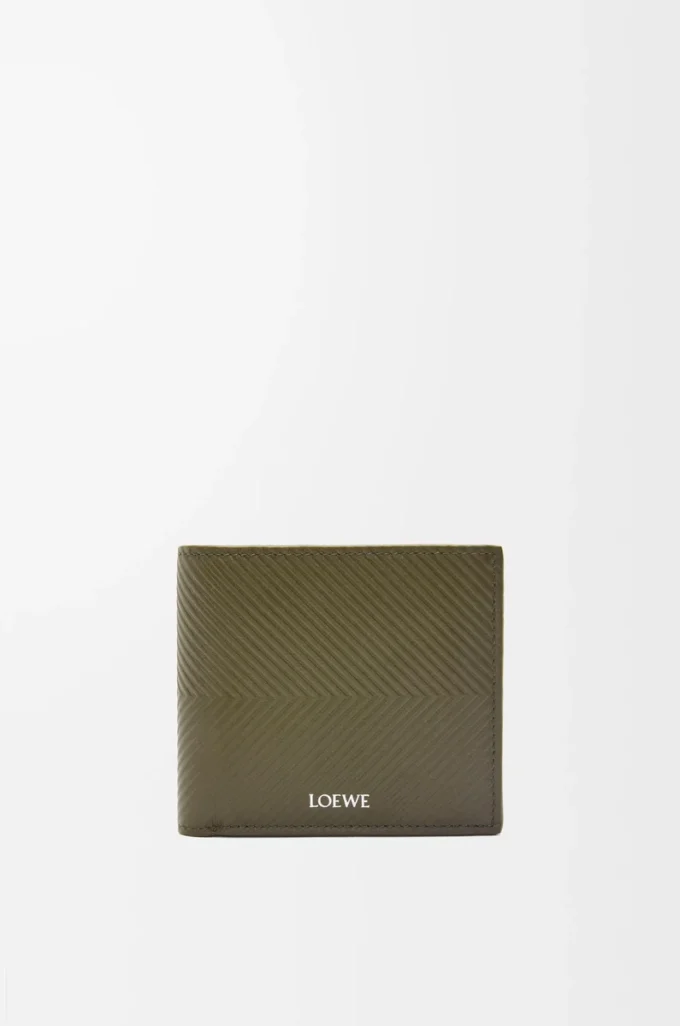 Portefeuille à deux volets en cuir de veau classique texturé Dark Khaki Portefeuille à deux volets en cuir de veau classique texturé Dark Khaki