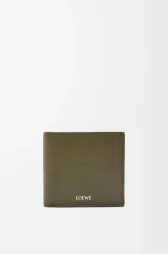 Portefeuille à deux volets en cuir de veau classique texturé Dark Khaki