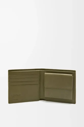 Portefeuille à deux volets en cuir de veau classique texturé Dark Khaki