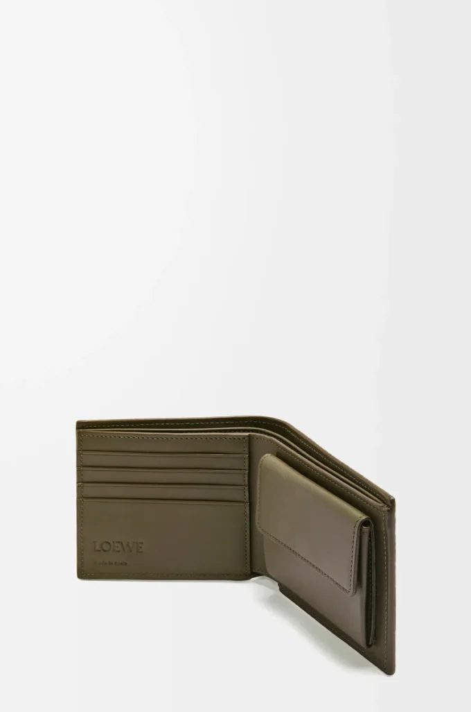 Portefeuille à deux volets en cuir de veau classique texturé Dark Khaki