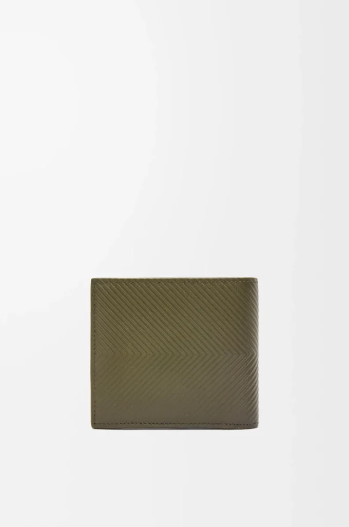 Portefeuille à deux volets en cuir de veau classique texturé Dark Khaki Portefeuille à deux volets en cuir de veau classique texturé Dark Khaki
