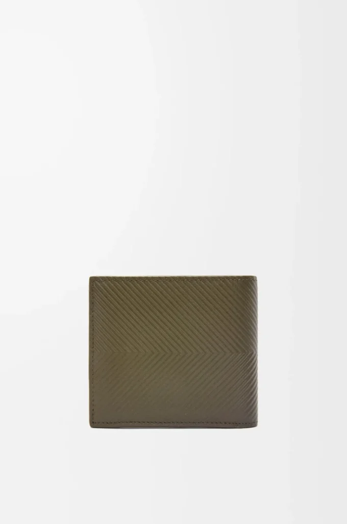 Portefeuille à deux volets en cuir de veau classique texturé Dark Khaki