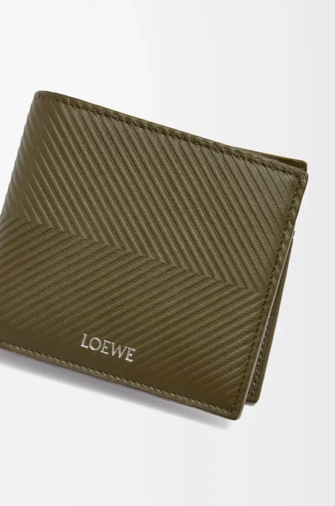 Portefeuille à deux volets en cuir de veau classique texturé Dark Khaki