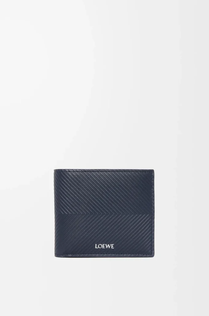 Portefeuille à deux volets en cuir de veau classique texturé Deep Navy