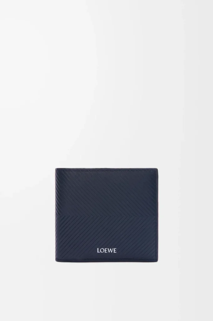 Portefeuille à deux volets en cuir de veau classique texturé Deep Navy