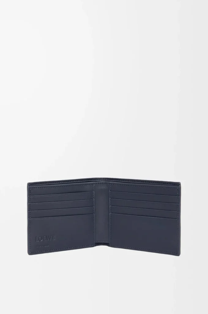 Portefeuille à deux volets en cuir de veau classique texturé Deep Navy