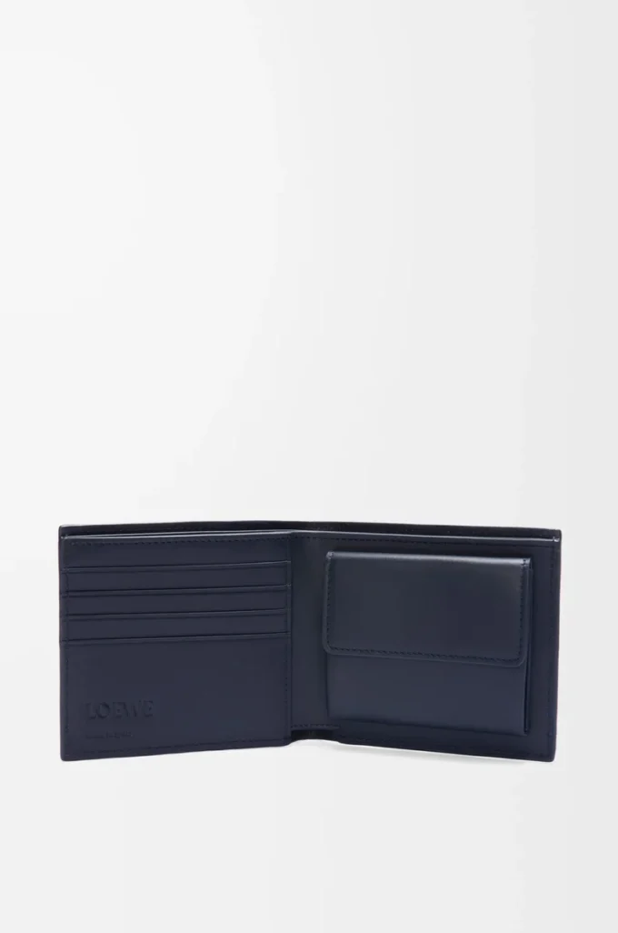Portefeuille à deux volets en cuir de veau classique texturé Deep Navy